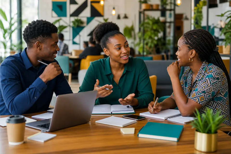 Job seekers discussing applications together