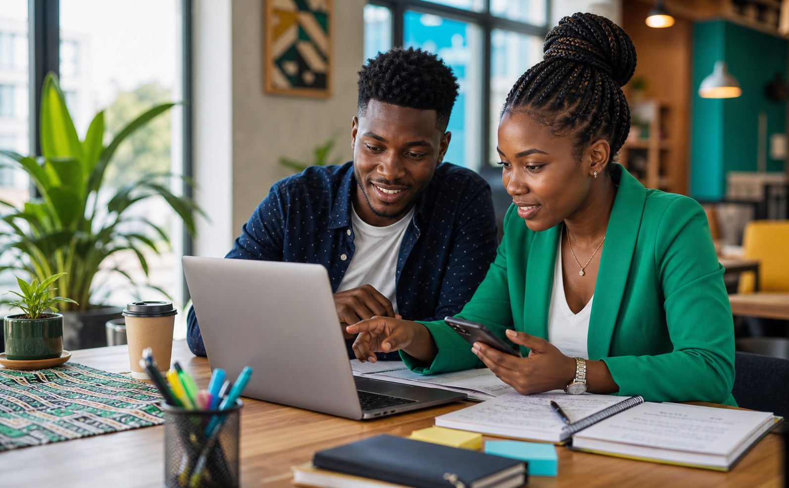Two job seekers searching for openings online