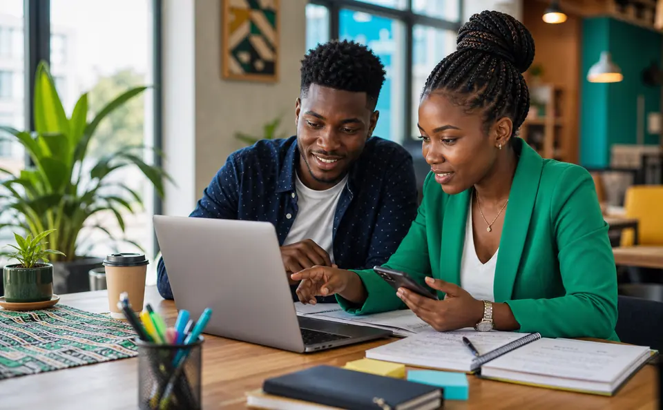 Two job seekers searching for openings online